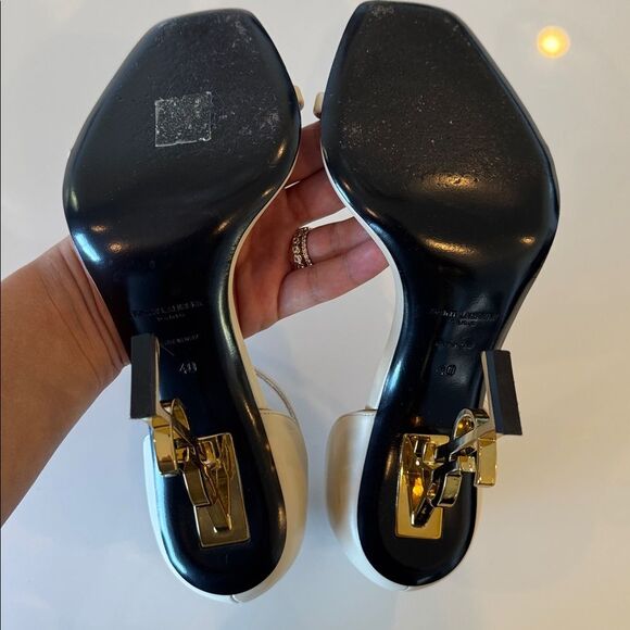 Saint Laurent Opyum YSL Logo Beige Gold High Heel Sandal Size EU 40 US 10 - Picture 9 of 11
